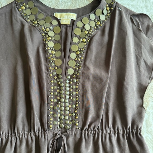 MICHAEL Michael Kors Silk Dress sleeveless Brown Dress Embellished Neckline XS - Picture 2 of 15